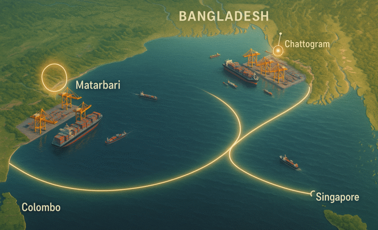 How will Matarbari Deep Seaport, Bay Terminal transform Bangladesh into a transshipment hub for global maritime trade?