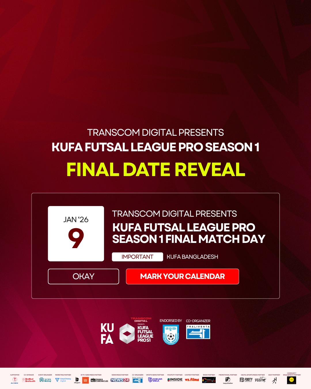 KUFA Futsal League Pro Season 1 Final Scheduled for 9 January